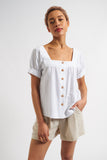 Lea Recycled Cotton Square Neck Short Sleeve Blouse - White