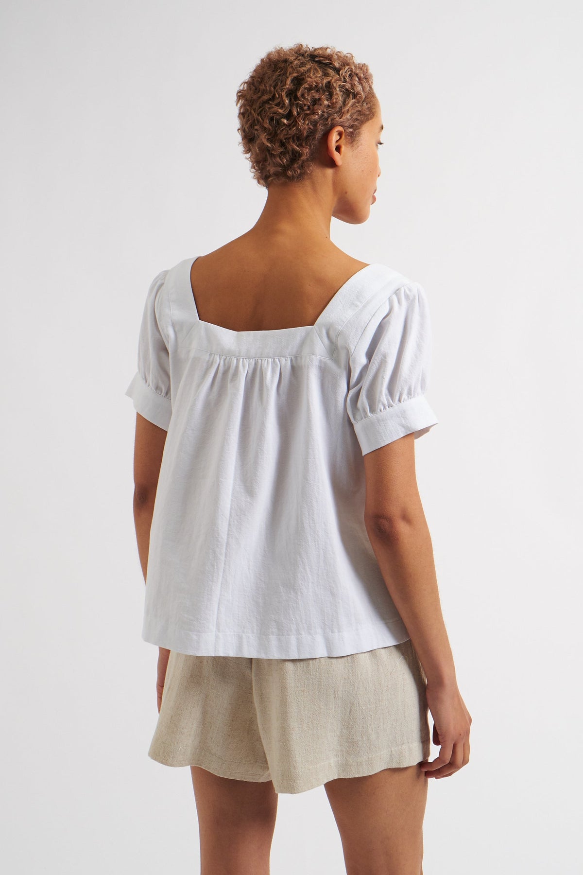 Lea Recycled Cotton Square Neck Short Sleeve Blouse - White