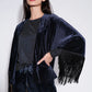 Lilo Fringe Trim Velvet Kimono Navy
