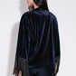 Lilo Fringe Trim Velvet Kimono Navy