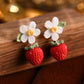 Strawberry Bloom Micro Crochet Earrings