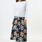 Lizea Peonies Print Pleated Midi Skirt - Black