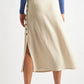 Lloyd Linen Mix Button Side Midi Skirt - Natural