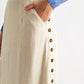 Lloyd Linen Mix Button Side Midi Skirt - Natural