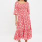 Louche Loe Roaring Daisy Print Shirred Bodice Midi Dress