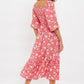 Louche Loe Roaring Daisy Print Shirred Bodice Midi Dress