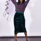 Louche Helka Velvet Ruched Mini Skirt Green