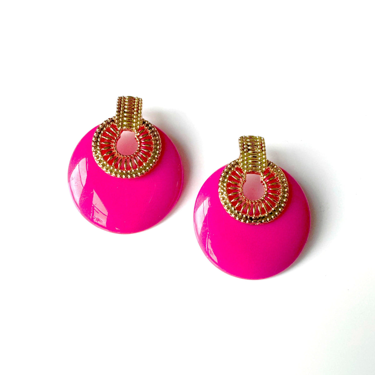 Lulu Large Pink Statement Disc Earrings