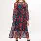 Lucinda 70'S Floral Printed Mesh Tiered Midi Dress