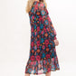 Lucinda 70'S Floral Printed Mesh Tiered Midi Dress
