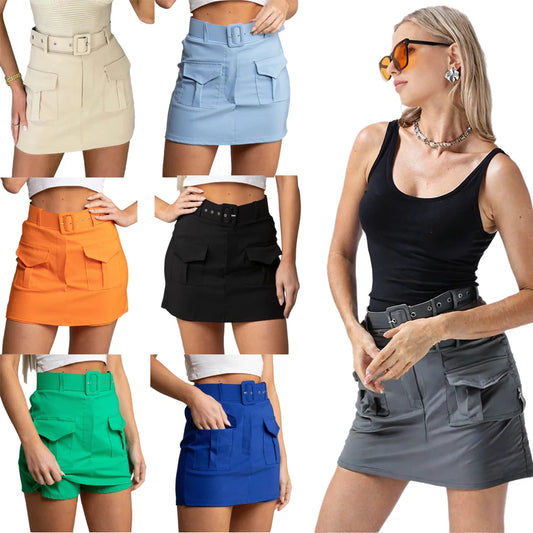 Anna Women's High Waisted Cargo Skort with Belt and Utility Pockets
