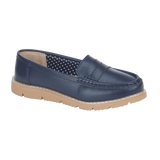 Ladies Navy Blue Leather Loafers
