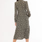 Macha Winter Garden Print Long Sleeved Tie Midi Dress
