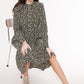 Macha Winter Garden Print Long Sleeved Tie Midi Dress