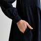Manton Pinstripe Zip Front Lace Trim Midi Dress - Navy