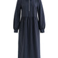 Manton Pinstripe Zip Front Lace Trim Midi Dress - Navy