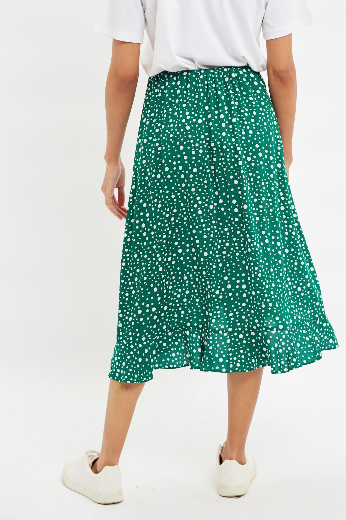 Louche Mara Spot It Print Ruffle Hem Wrap Midi Skirt Green