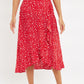 Louche Mara Spot It Print Ruffle Hem Wrap Midi Skirt Red