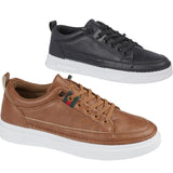 MARANELLO Men's sporty fashion faux leather trainers with mock elasticated lace