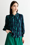 Martta Tie Up Lace Trimmed Collar Blouse - Navy