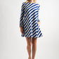 Megann Diagonal Lines Print Pleated Cuff Mini Dress - Blue