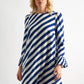Megann Diagonal Lines Print Pleated Cuff Mini Dress - Blue