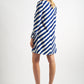 Megann Diagonal Lines Print Pleated Cuff Mini Dress - Blue