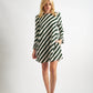 Megann Diagonal Lines Print Pleat Cuff Mini Dress - Green