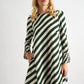 Megann Diagonal Lines Print Pleat Cuff Mini Dress - Green