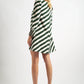 Megann Diagonal Lines Print Pleat Cuff Mini Dress - Green