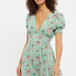 Louche Merle Flower Show Print V Neck Short Sleeve Tea Dress Green