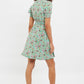 Louche Merle Flower Show Print V Neck Short Sleeve Tea Dress Green