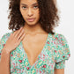 Louche Merle Flower Show Print V Neck Short Sleeve Tea Dress Green