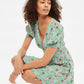 Louche Merle Flower Show Print V Neck Short Sleeve Tea Dress Green