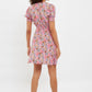 Louche Merle Flower Show Print V Neck Short Sleeve Tea Dress Pink