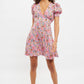 Louche Merle Flower Show Print V Neck Short Sleeve Tea Dress Pink