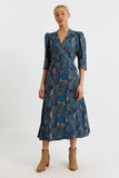 Metea Geo City Print Faux Wrap Midi Dress