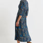 Metea Geo City Print Faux Wrap Midi Dress