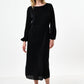 Milene Pleat Long Sleeve Midi Dress - Black