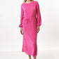 Milene Pleat Long Sleeve Midi Dress - Pink