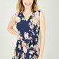 Mela Navy Rose Printed Wrap Over Sleeveless Skater Dress