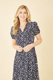 Yumi Navy Spot Midi Tea Dress