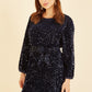 Mela Navy Sequin Smock Dress