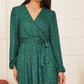 Mela Green Sequin Belted Wrap Long Sleeve Dress