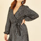 Mela Black Sequin Belted Wrap Long Sleeve Dress