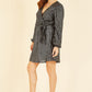 Mela Black Sequin Belted Wrap Long Sleeve Dress