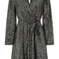 Mela Black Sequin Belted Wrap Long Sleeve Dress