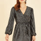 Mela Black Sequin Belted Wrap Long Sleeve Dress