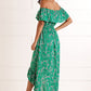Yumi Green Bardot Asymmetric Maxi Dress