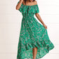Yumi Green Bardot Asymmetric Maxi Dress